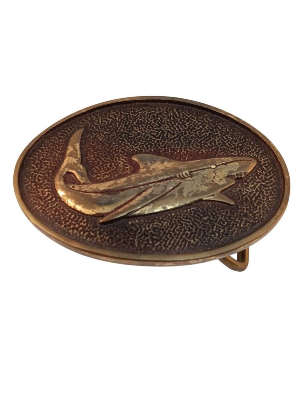 Vintage BTS Solid Brass Shark Belt Buckle Oval Design 3.5" Made In USA